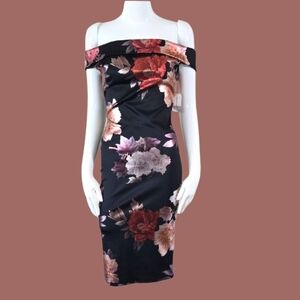 Lovely Day Strapless Black Dress with Floral Design